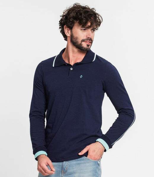 Camisa Polo Masculina Manga Longa Diametro Azul