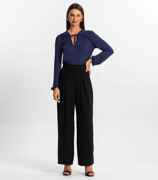 Blusa Manga Longa Feminina Rovitex Azul
