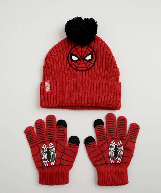 Image_Kit Touca e Luva Infantil Tricô Homem Aranha Marvel