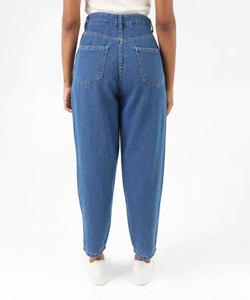 Calça Slouchy Jeans Feminina Pregas Marisa Azul