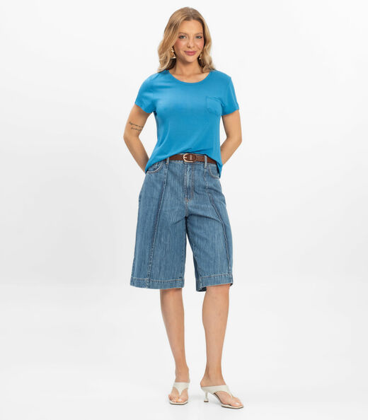 Blusa Feminina Viscotorcion Com Bolso Rovitex Azul