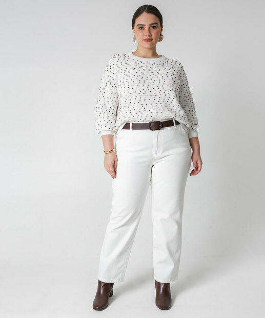 Suéter Plus Size Feminino Tricô Poá Marisa Off White