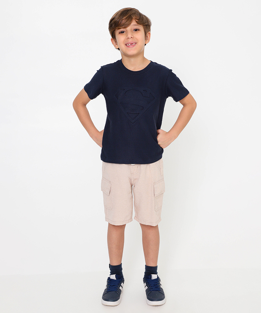 Camiseta Infantil Super Homem Alto Relevo Warner Bros Tam 4 a 10 Azul
