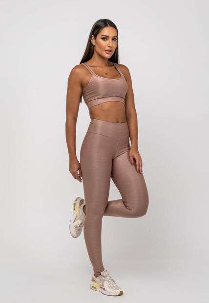 Image_Calça Legging Suplex Canelada Brilho Básica Marrom Salvatore Fashion