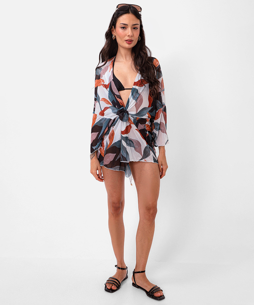 Saída De Praia Feminino Tule Estampado Marisa Off White