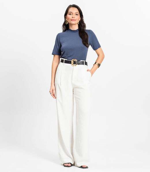 Blusa Feminina Básica em Malha Visco Rovitex Azul