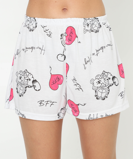Pijama Feminino Manga Curta Estampa Garfield Rosa 