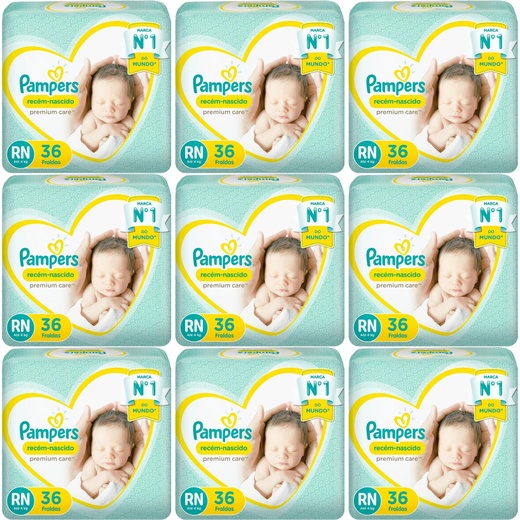 Image_Kit 9 Fraldas Recem Nascido Premium Care ”Rn” Pampers c/36 Unidades cada