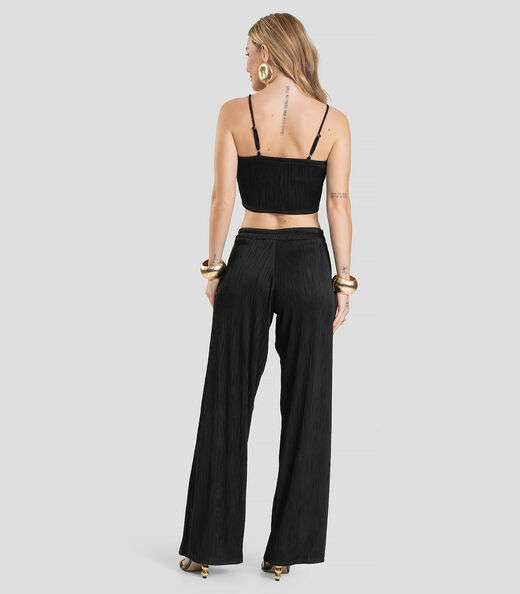 Calça Pantalona Feminina Texturizada Fluída Dianna Preto