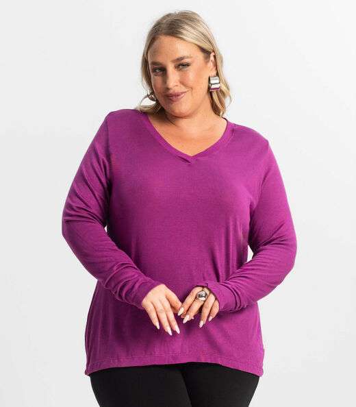 Blusa Manga Longa Visco Tricot Secret Glam Roxo