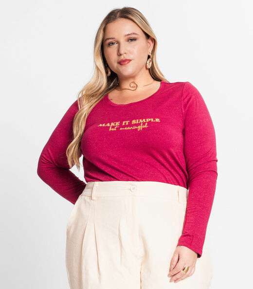 Blusa Feminina Manga Longa Plus Size Secret Glam Vermelho