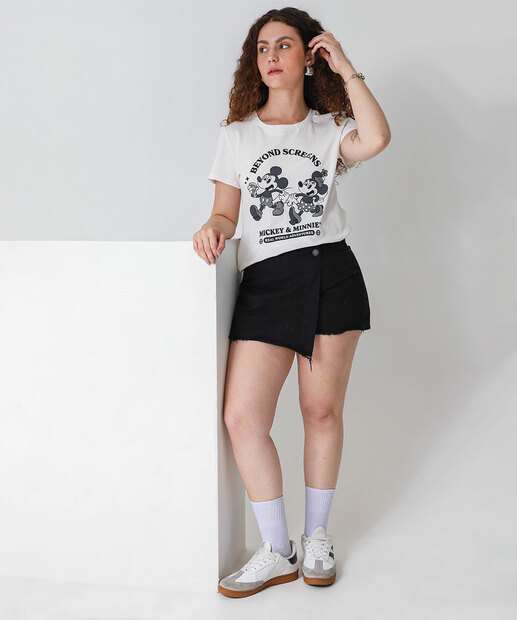 Camiseta Feminina Minnie E Mickey Off White