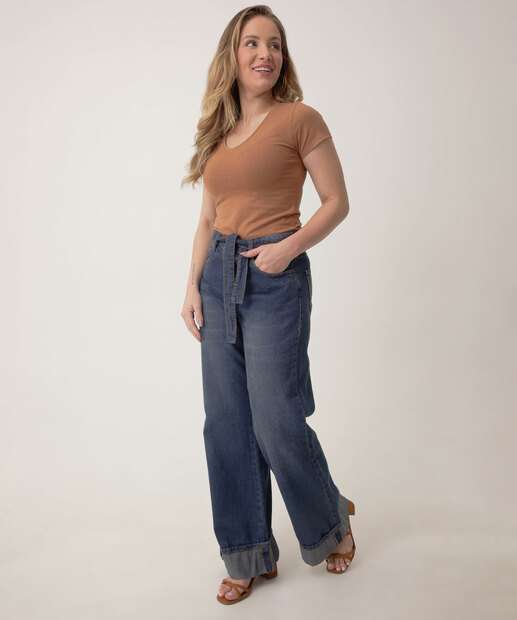 Blusa Feminina Básica Cotton Manga Curta Marisa Marrom