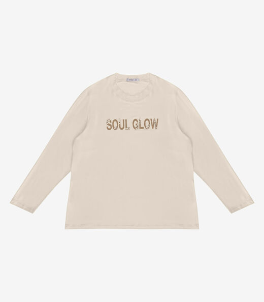 Blusa Manga Longa Com Rebite Plus Size Secret Glam Bege