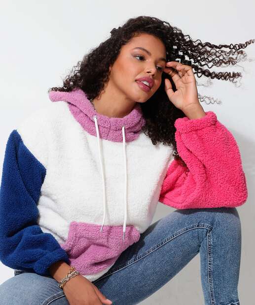 Blusão Feminino Sherpa Capuz Marisa