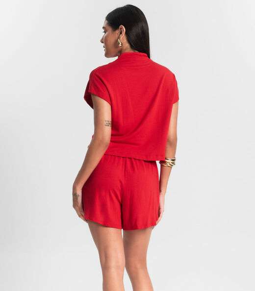 Conjunto Blusa com Shorts Feminino de Molecotton Vermelho