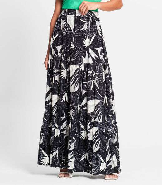 Saia Longa Feminina Estampada Rovitex Preto