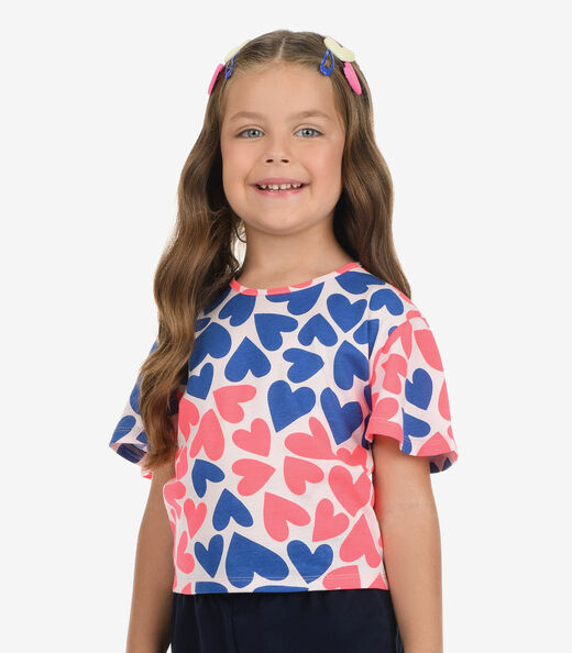 Conjunto Blusa com Shorts Meia Malha Rovi Kids Rosa
