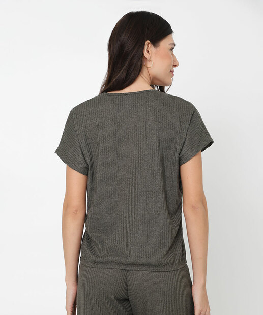 Blusa Feminina Canelada Manga Curta Marisa Verde