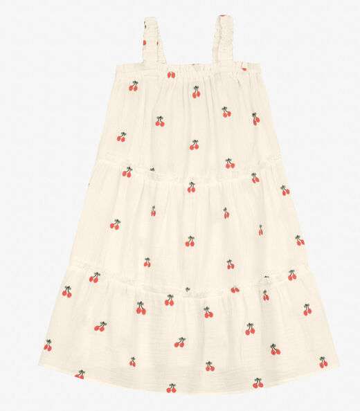 Vestido Infantil em Gaze Bordada Trick Nick Bege
