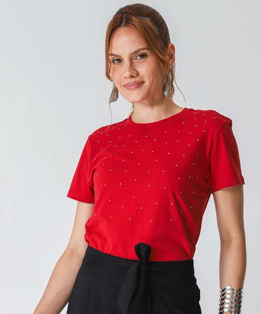 Image_Camiseta Feminina Manga Curta com strass Marisa Vermelho