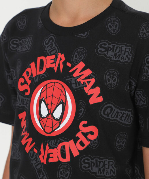 Camiseta Juvenil Estampada Homem Aranha Tam 10 a 16 Preto