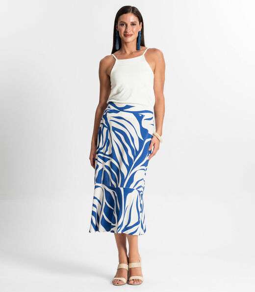 Saia Midi Estampada Rovitex Azul