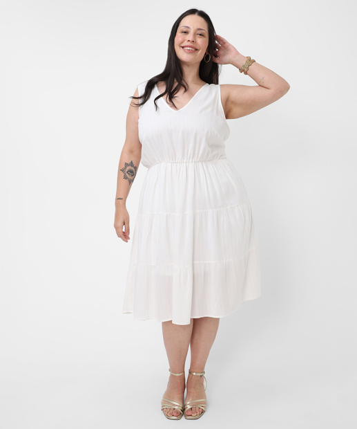 Vestido Plus Size Feminino Brilho Lurex Marisa Off White