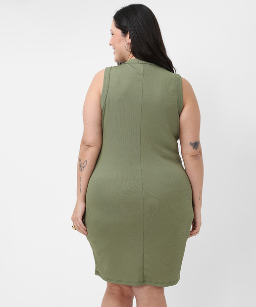 Vestido Plus Size Canelado Feminino Marisa Verde