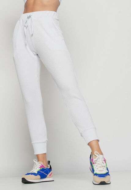 Calça  Jogger Comfy Malha Canelada Branco Salvatore Fashion