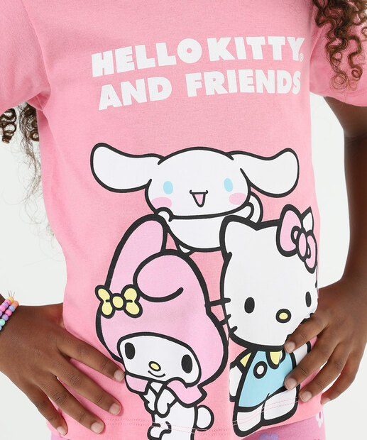Camiseta Infantil Hello Kitty E Amigos Tam 4 a 10 Rosa