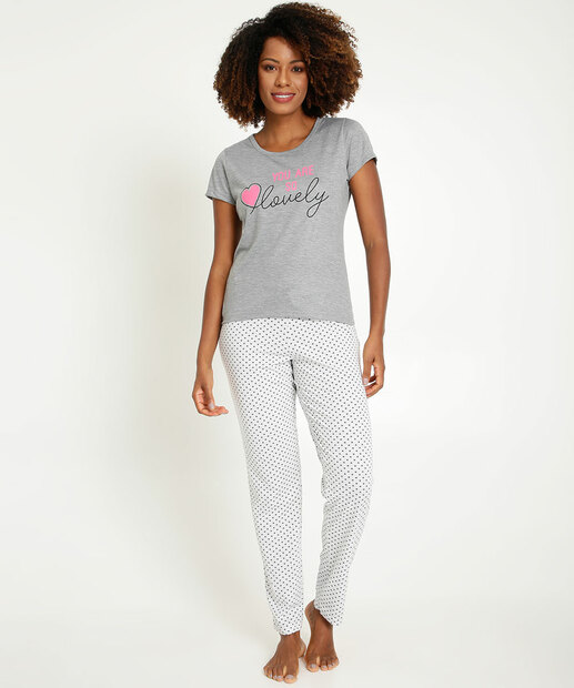 Pijama Feminino Estampa Poá E Frase Manga Curta