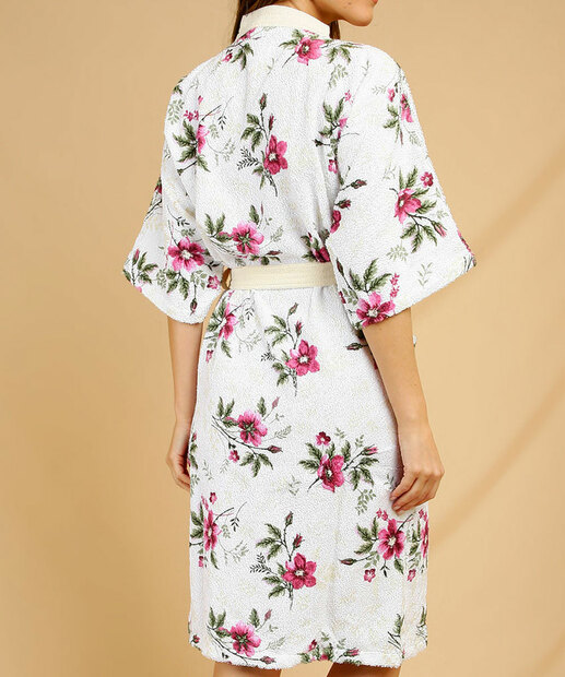 Roupão Feminino Quimono Felpudo Floral Treliça Lepper