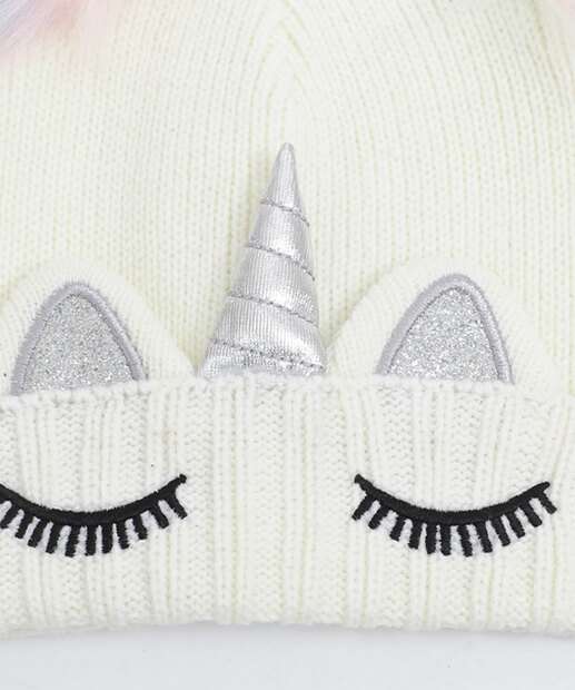 Kit Touca e Luva Infantil Tricô Unicórnio  Tam 04 A 08 Marisa 