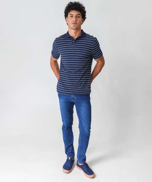 Polo Masculina Listrada Manga Curta MR
