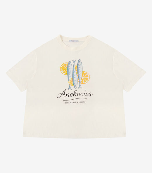 T-Shirt Feminina Estampa Sardinha Secret Glam Bege