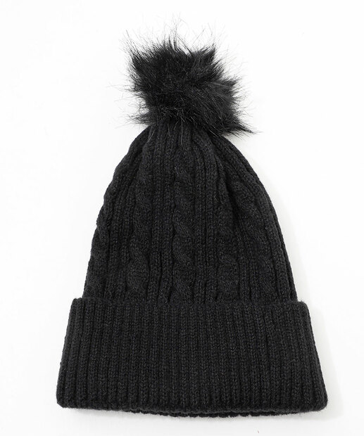 Touca Feminina Tricô Tranças Pompom Marisa Preto