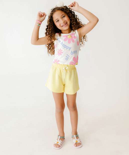 Conjunto Infantil Flores Glitter Manga curta Tam 4 a 10