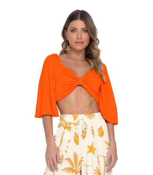 Blusa Top Feminina Com Efeito Laço Rovitex Laranja
