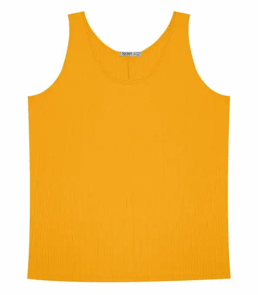 Regata Plus Size Em Ribana Canelada Secret Glam Amarelo