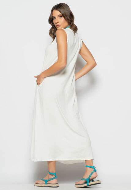 Vestido Longo Regata Com Bolsos Marfim Salvatore