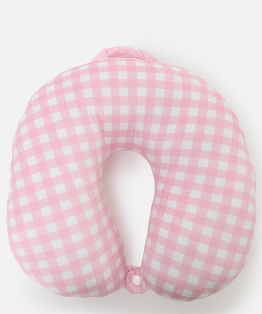 Almofada Pescoço Plush Quadriculada Marisa Rosa