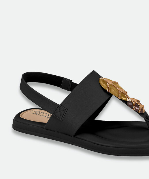 Sandália Feminina Rasteira Pedras Sintéticas Modare Preto