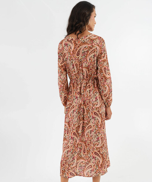 Vestido Midi Feminino Brilho Lurex Paisley Marisa Marrom