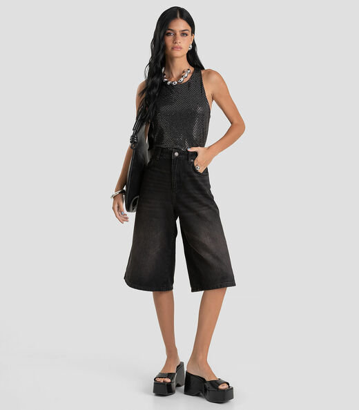 Regata Feminina em Malha Lantejoula Dianna Preto