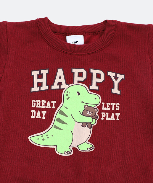 Conjunto Infantil Moletinho Dinossauro MR Tam 1 a 3 Vinho