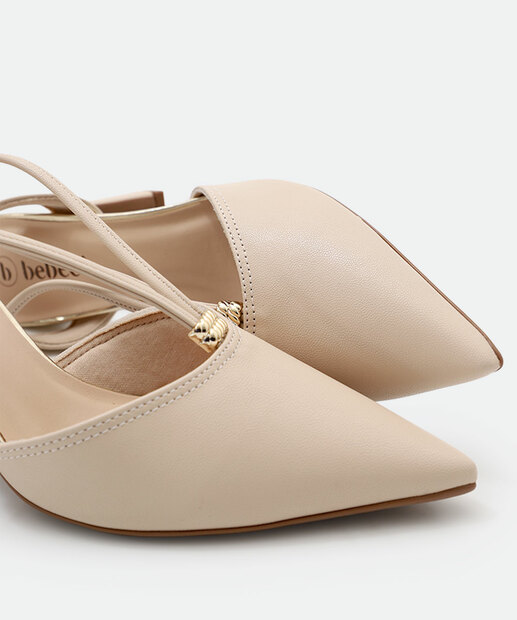 Scarpin Feminino Slingback Salto Grosso Bebecê Bege