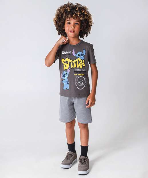 Camiseta Infantil Stitch Tam 4 a 10 Grafite