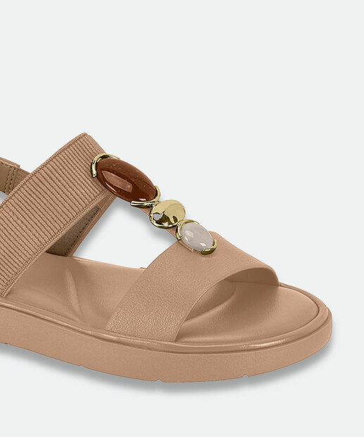 Sandália Feminina Rasteira Pedras Sintéticas Modare Bege