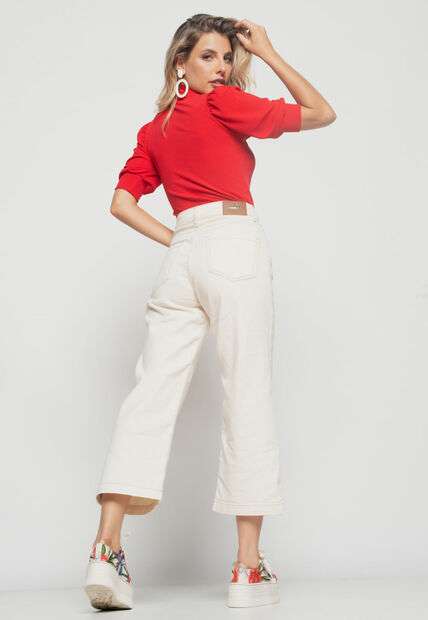 Blusa  Princesa Manga Curta Canelada Vermelha Salvatore Fashion